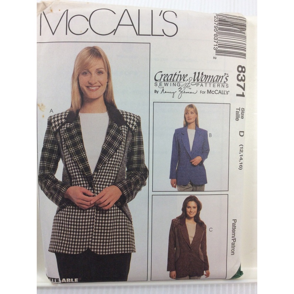 1996 McCalls 8371 VTG Sewing Pattern Nancy Zieman Lined Jacket Size D 12 14 16